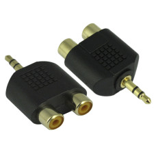 3.5mm Stereo Plug to Dual Two 2 Port RCA Female Adapter Y Connector