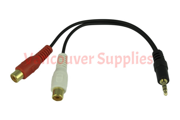 3.5mm Stereo Audio Plug to 2 RCA Female Socket Cable Connector Adapter