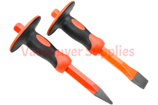 10inch Flat Slotted and Point Head Hand Guard Concrete Rock Chisel Set