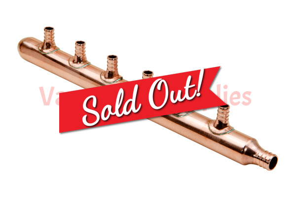 3/4in Inlet 1/2in PEX Water Outlet 6 Branch Ports Closed End Manifold