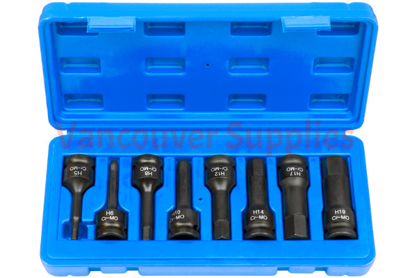 8pc 1/2inch Drive Long H5-H19 Hexagon Hex 6pt Cr-Mo Impact Sockets Set