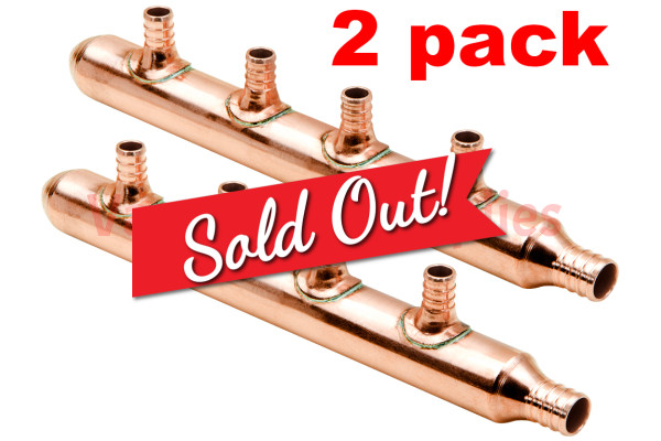 2 Pack 3/4in Inlet 1/2in PEX Water Outlet 4 Ports Closed End Manifold