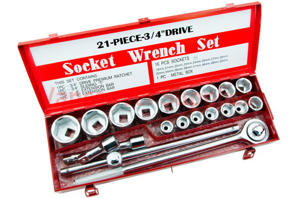 21pcs 3/4 Drive Square 19-50mm 6pt Metric Socket Set Sockets Ratchet