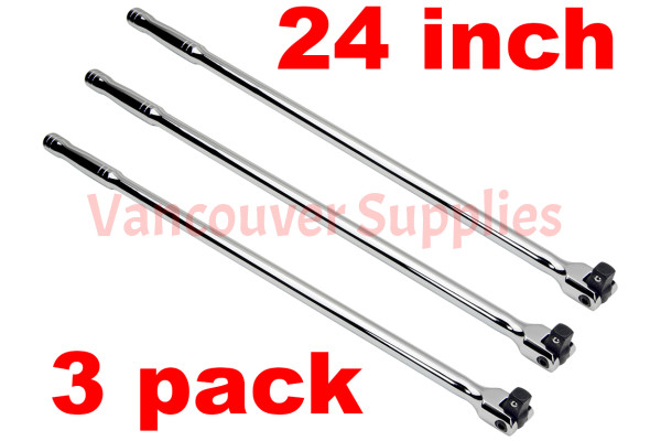 3 Pack 1/2in Flex Head 24inch Breaker Bar Non-Ratcheting Socket Wrench