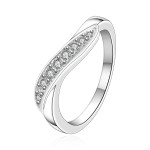 Size7 Brass Silver Plated Zircon Crystal Ladys Women Girls Party Ring