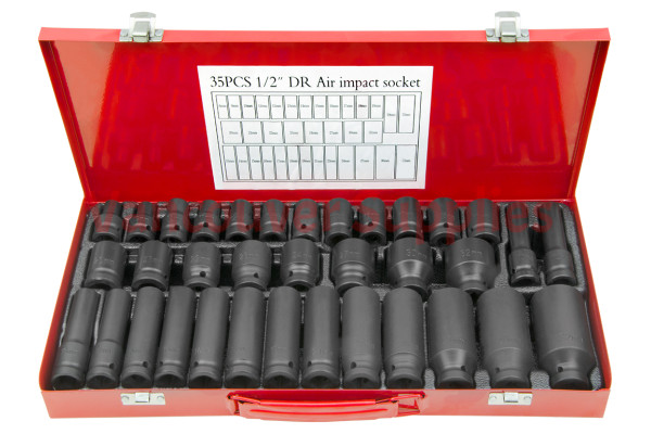 35pcs 1/2in Drive Deep Shallow Impact Wrench Socket 8-32mm Metric Set
