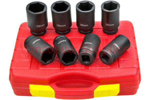 8pcs 3/4in Square Metric Extra Deep Impact Axle Nut Socket Set 29-39mm
