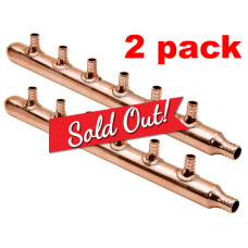 2 Pack 3/4in Inlet 1/2in PEX Water Outlet 6 Ports Closed End Manifold