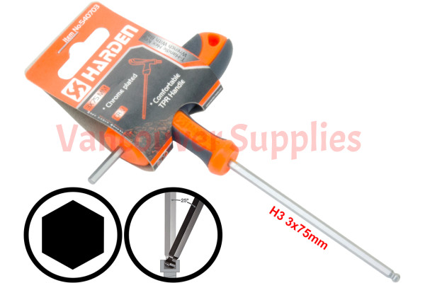 3mm T-Handle Hexagon Torque 6Point Hex Key CRV TPR Screwdriver Wrench