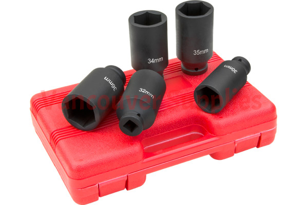 5pcs 1/2in Square Large Metric 30-36mm Extra Deep Impact Axle Sockets