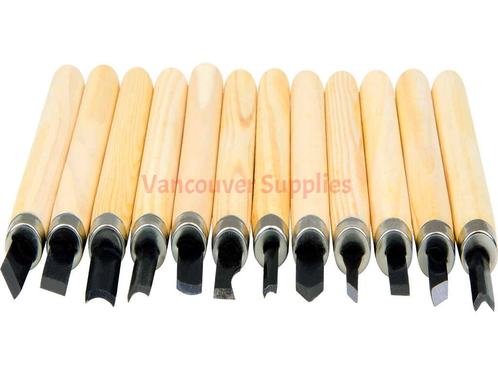 12pc Set Carbon Steel Cutting Blades Wood Carving Tools Storage